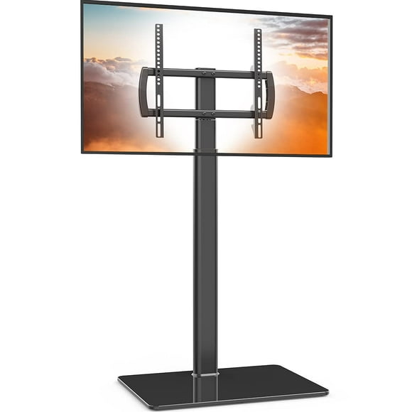 Soporte universal para TV de piso con soporte giratorio de 80 grados, altura ajustable y diseño que ahorra espacio para la mayoría de televisores LCD LED OLED de 27 a 65 pulgadas, perfecto para esquin