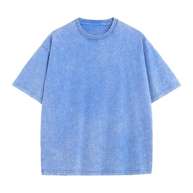 Camiseta de algodón grueso de 230 g, con lavado batik enhebrado, hombros anchos, manga corta