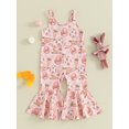 thumbnail image 2 of Suealasg Toddler Girls Easter Clothes Kids Girls Suspender Pants Sleeveless Rabbits Eggs Print Long Jumpsuit Bell-Bottoms 6M-4Y, 2 of 9