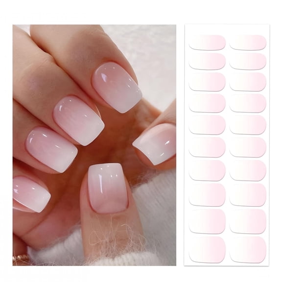 RAGUPEL Semi Cured Gel Nail Strips | Gel Nail Stickers with Uv Light Required | Easy Application and Removal（Pink Ombre）