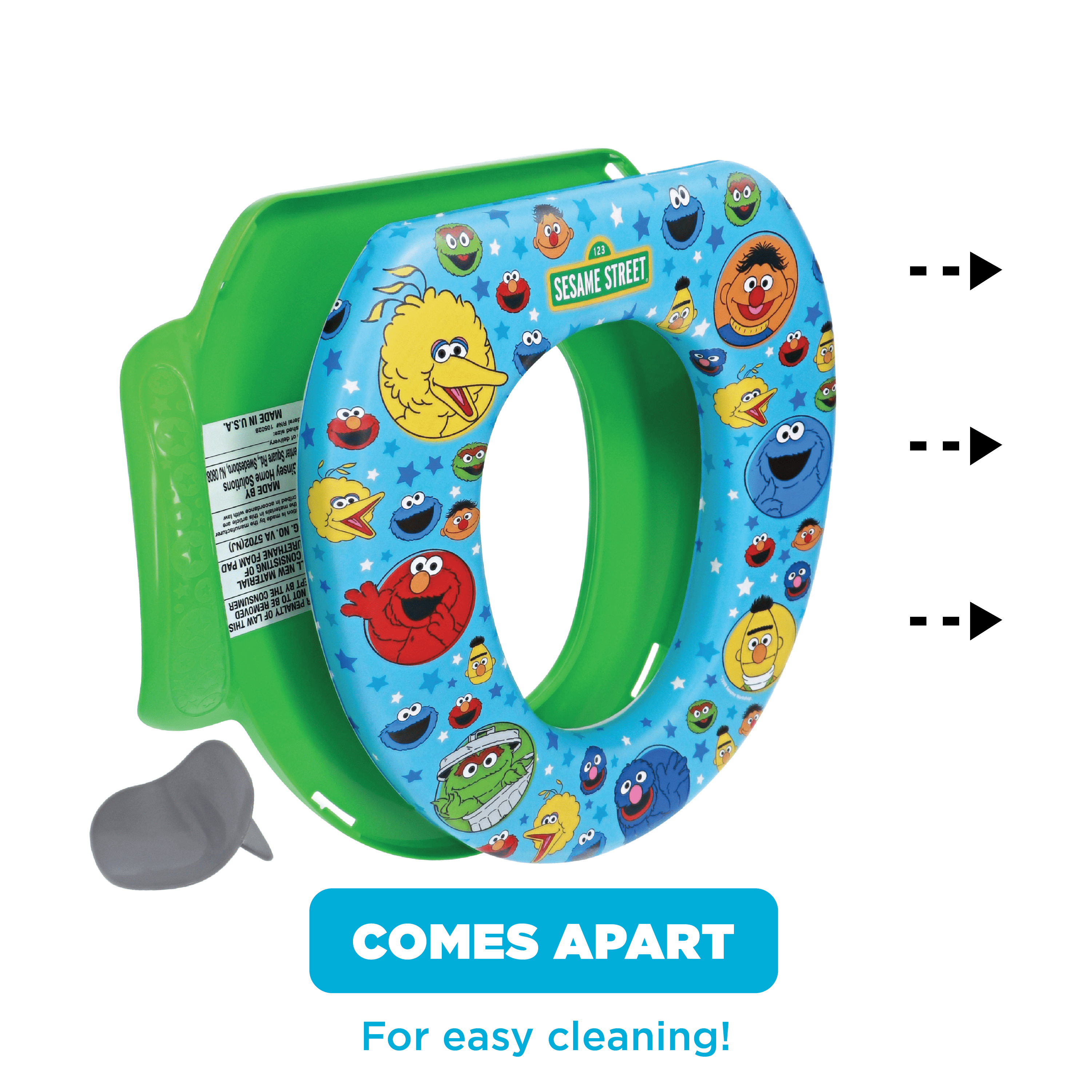 Sesame Street Soft Potty Training Seat for Toddlers with Hanging Hook, Fits Standard Toilets