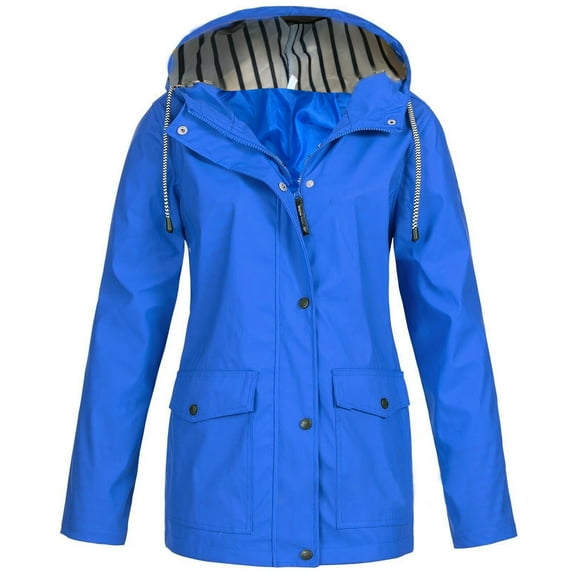 LSLJS Women Solid Rain Jacket Outdoor Plus Size Waterproof Hooded Raincoat Windproof on Clearance