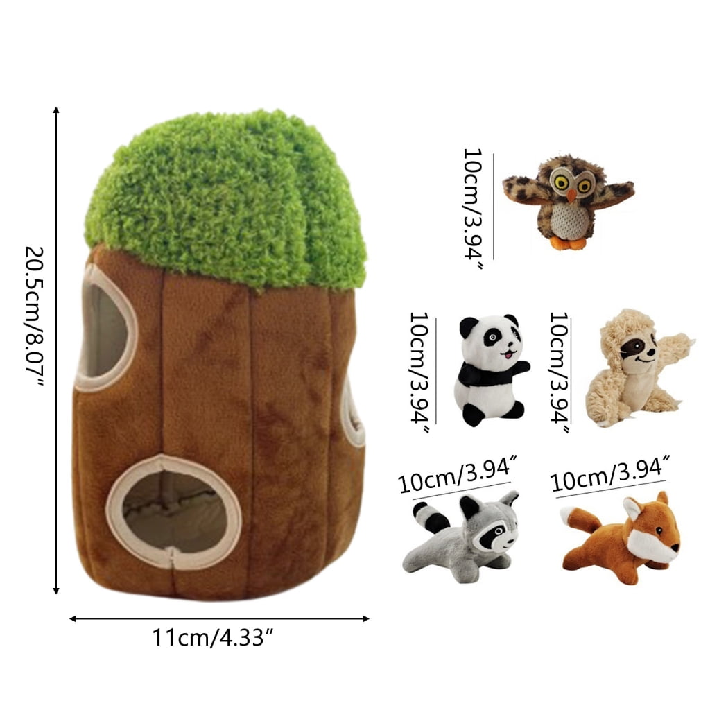 ZPAQI 5 Pieces Plush Dog Toy Hide Seek Burrow Interactive Squeak Puppy Puzzle Toys
