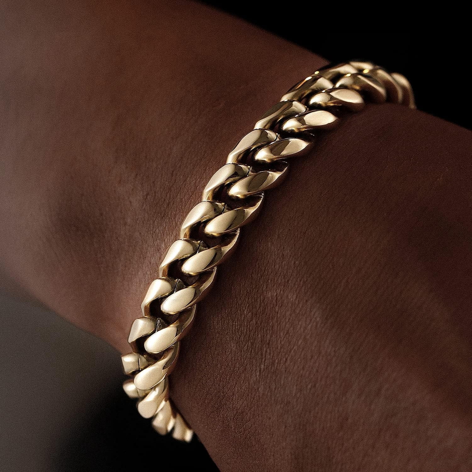 Leander 14K Gold-Plated Miami Cuban Chain, 316L Stainless Steel Necklace or Bracelet with Ice Diamond Clasp, Perfect for Men and Women (Christmas Gift)