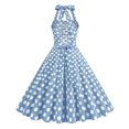 thumbnail image 3 of IBTOM CASTLE Women Vintage 1950s Halter Pink Gingham Polka Dots Swing Dress Cocktail Party Rockabilly Pinup Dresses S Light Blue Polka Dots, 3 of 8