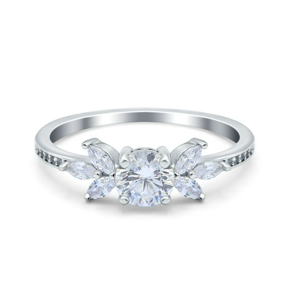 Simulated Cubic Zirconia Size-5 Art Deco Engagement Ring Marquise 925 Sterling Silver