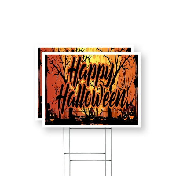 Happy Halloween Yard Sign 2 Pack of 12 Inch x 16 Inch Single Sided Weatherproof Heavy-Duty Plastic with Stake | Seasonal Decor, Festive Signage, Durable Material | Made in USA