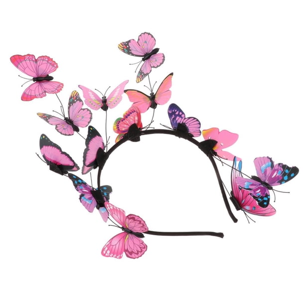 Diadema de mariposa Yinane Accesorios de fotografía de aro de cabellero de mariposa 3D Rosado