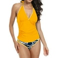 thumbnail image 2 of Honeeladyy Womens V Neck Tankini Set Halter Tankini Top with Boyshorts Slim Fit Two Piece Bathing Suits Yellow L, 2 of 5