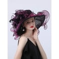 thumbnail image 2 of Women Organza Hats Flower Decoration Wide Brim Occasion Event Church Dress Sun Hat, 2 of 4
