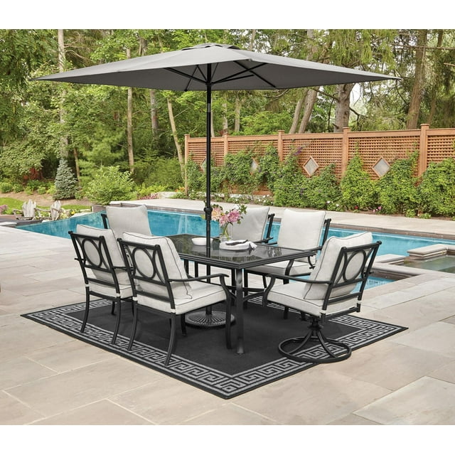 HOMETRENDS Newport 7-Piece Steel Outdoor Patio Dining Set with Cushions, Beige