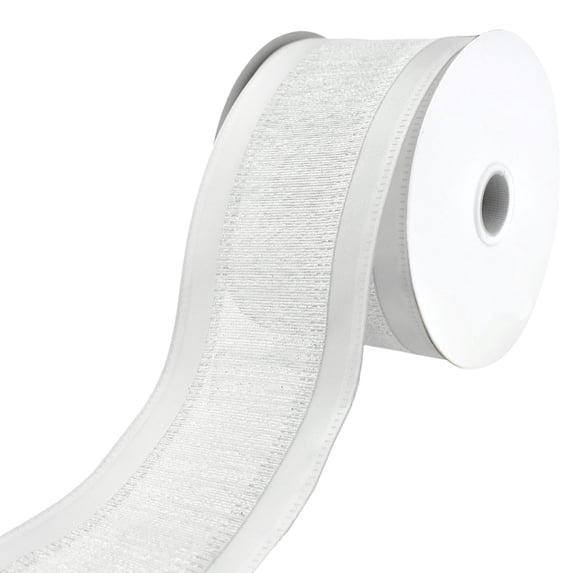 Christmas Satin Edge and Metallic Center Wired Ribbon, 2-1/2-Inch, 10-Yard - White