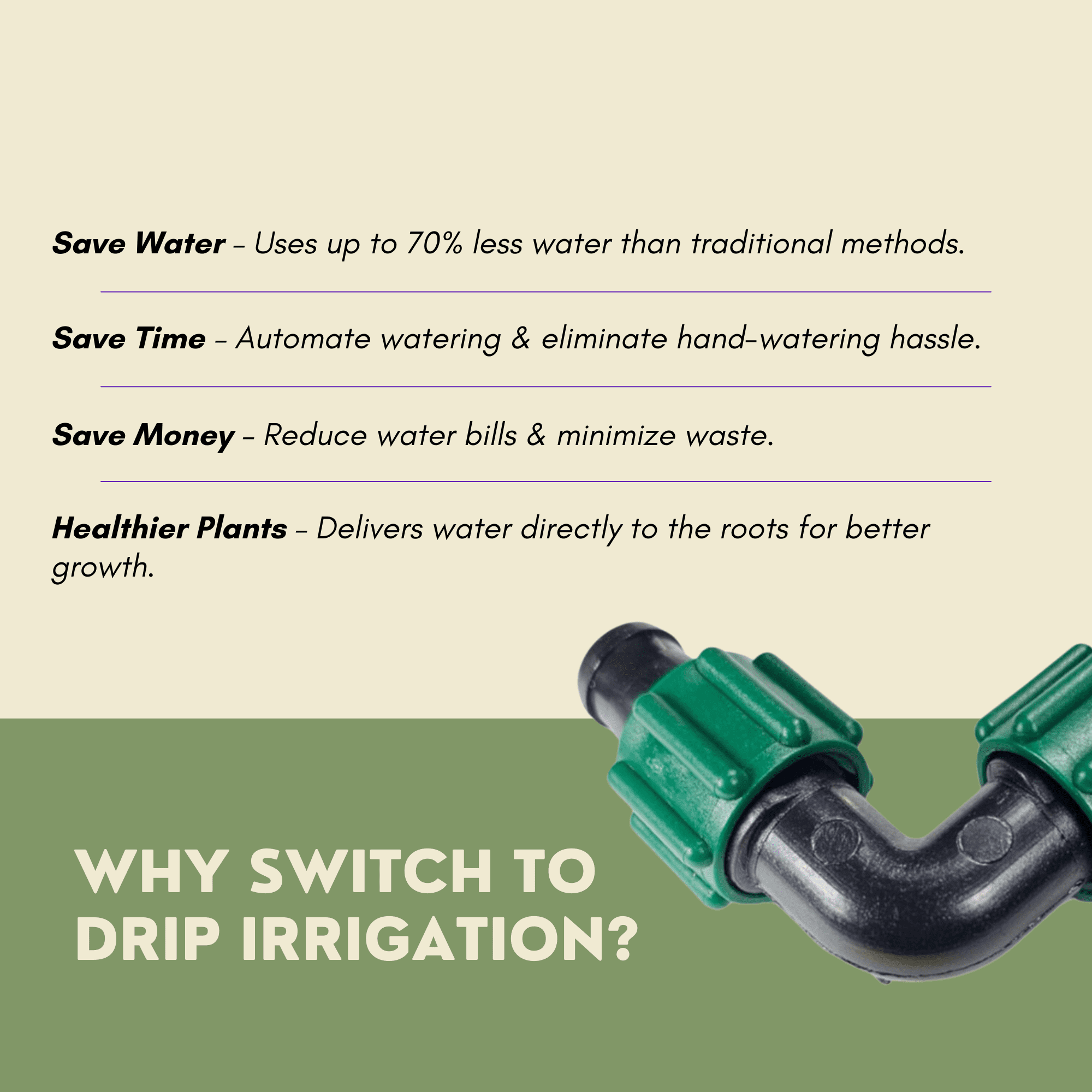 (50 Pack) DripWorks Irritec Tape Loc Fittings for 5/8"" Drip Tape, Couplers, Tees, Elbows, Leak-Free Connection