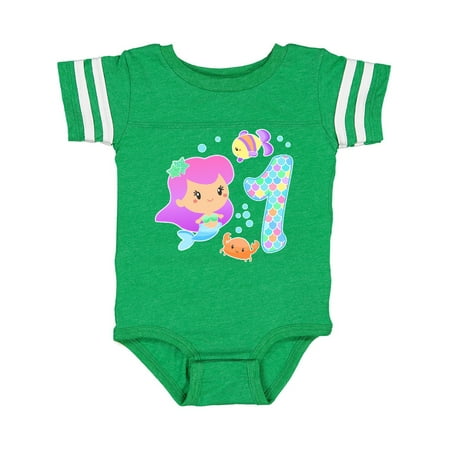 

Inktastic First Birthday Mermaid with fish and crab Gift Baby Girl Bodysuit