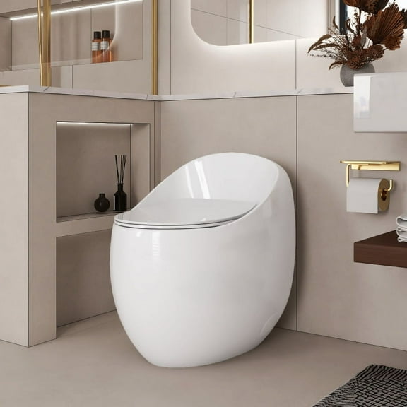 [Luckynote]1-Piece 1.28 GPF Single Flush Egg Shape Toilet in Glossy White