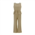 thumbnail image 4 of Conjunto de dos piezas para mujer: top corto sin mangas con volantes y pantalones anchos, cintura elástica, bolsillos, conjunto informal de verano, 4 of 7