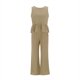 thumbnail image 4 of Conjunto de dos piezas para mujer: top corto sin mangas con volantes y pantalones anchos, cintura elástica, bolsillos, conjunto informal de verano, 4 of 7