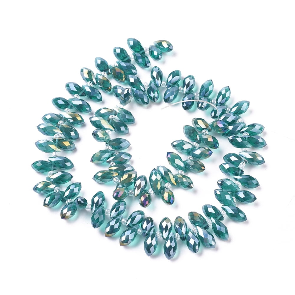 Electroplate Glass Faceted Teardrop Beads Strands Top Drilled Beads AB Color Plated Teal 11.5~13x6mm Hole: 1mm about 92~95pcs/strand 16.5 inch