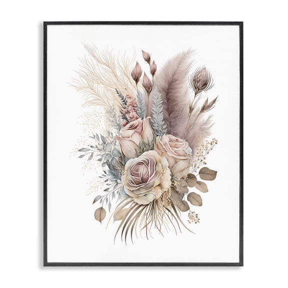 Stupell Industries Shabby Chic Boho Neutral Roses Black Framed Giclee Art, 16 x 20, by LSR Design Studio