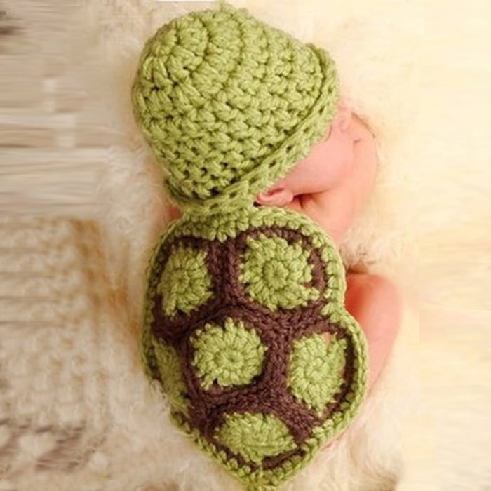 Cute Newborn Baby Turtle Knit Crochet Clothes Beanie Hat Outfit Photo Props Gift 