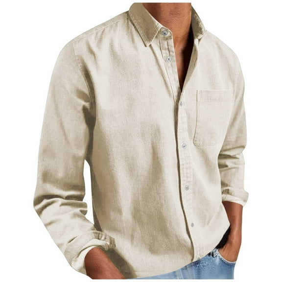 Cloaraye Men's Dress Shirts Solid Color Long Sleeve Button Down Shirt Fashion Lapel Work Shirts with Pocket Springs Fall Outfits