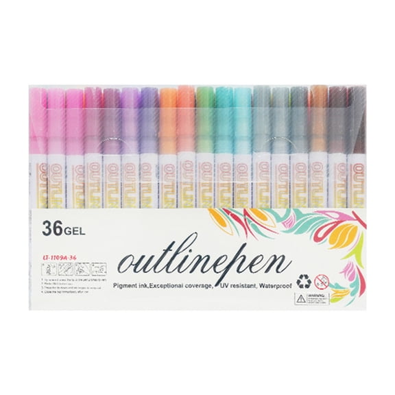 Double Line Outline Markers, 8/12/24/36/48 Colors Metallic Glitter Squiggles Marker Pen Set for Card Making, Journaling, Hand Lettering, Drawing, and Art Supplies,36 color
