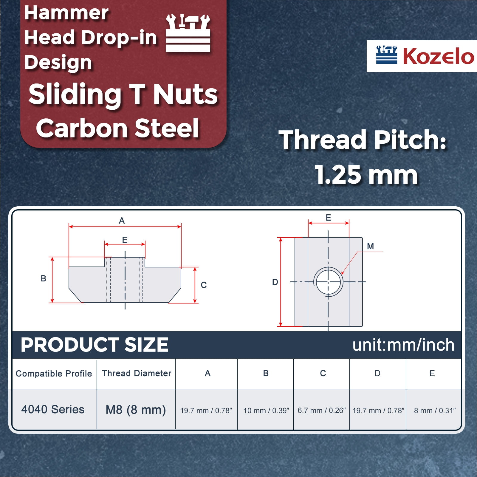 Uxcell 30 Pcs Sliding t Nuts - [M8-1.25] 4040 Series Hammer Nuts Nickel Plated Carbon Steel for Aluminum Extrusion Profile Hardware Accessories, Silver