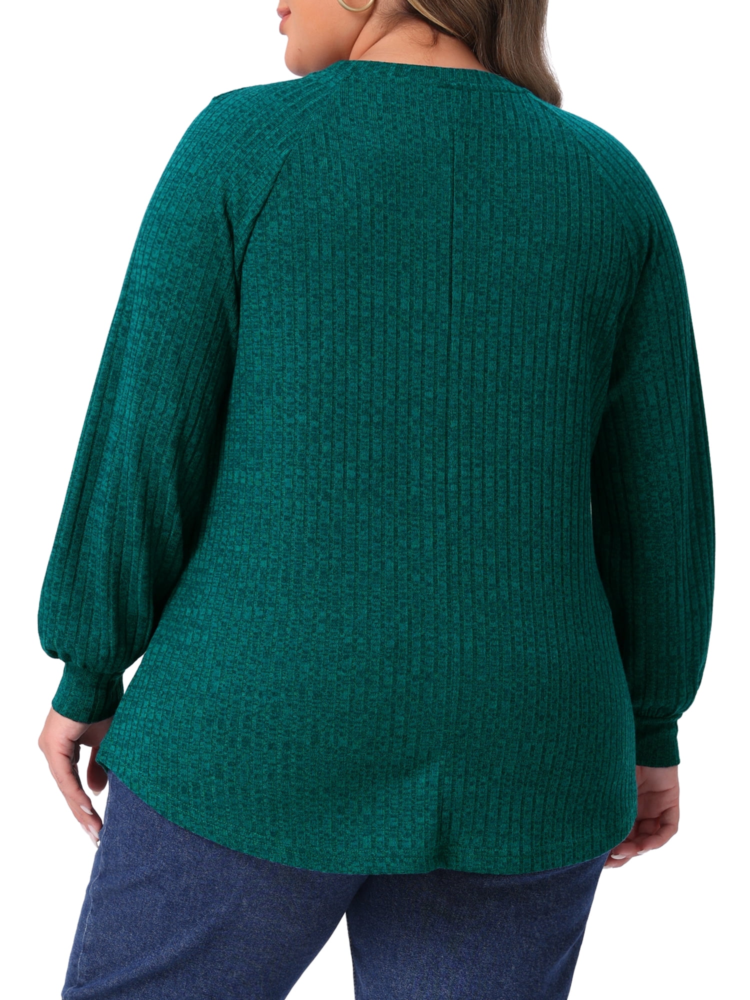 DARING DIVA Women's Plus Tops Crew Neck Button Decor Pullover Blouses 2X Green