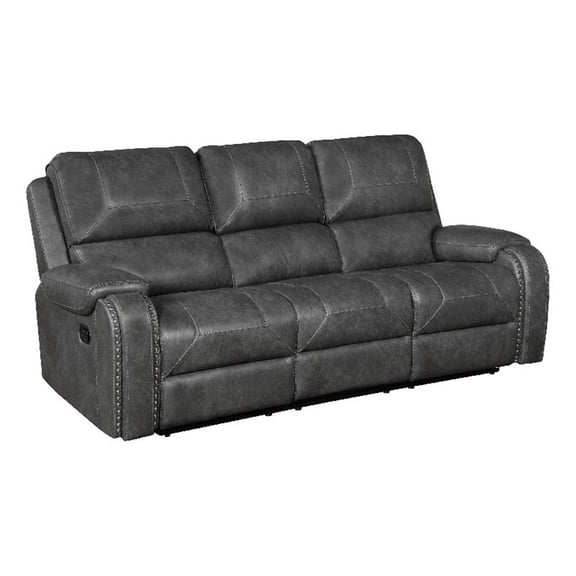 Dean Reclining Sofa- Pillow Tufted Gray Faux Leather 87 Inch