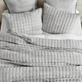 thumbnail image 3 of EVERGRACE Luxury Velvet Quilt Set King Size Bedding Sets, Ultra Soft Velvet Comforter Set, Lightweight Channel Box Stitch Oversized Bedspread Coverlet for All Season, with 2 Shams, Frost Gray, 3 of 7