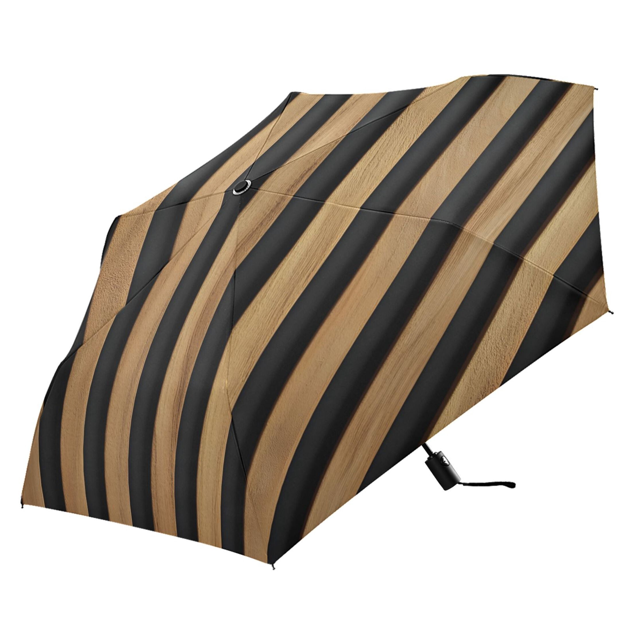 Brown Stripes Folding Umbrella UV50+ Waterproof Sun Protection Auto Open Close Compact Fiberglass Frame