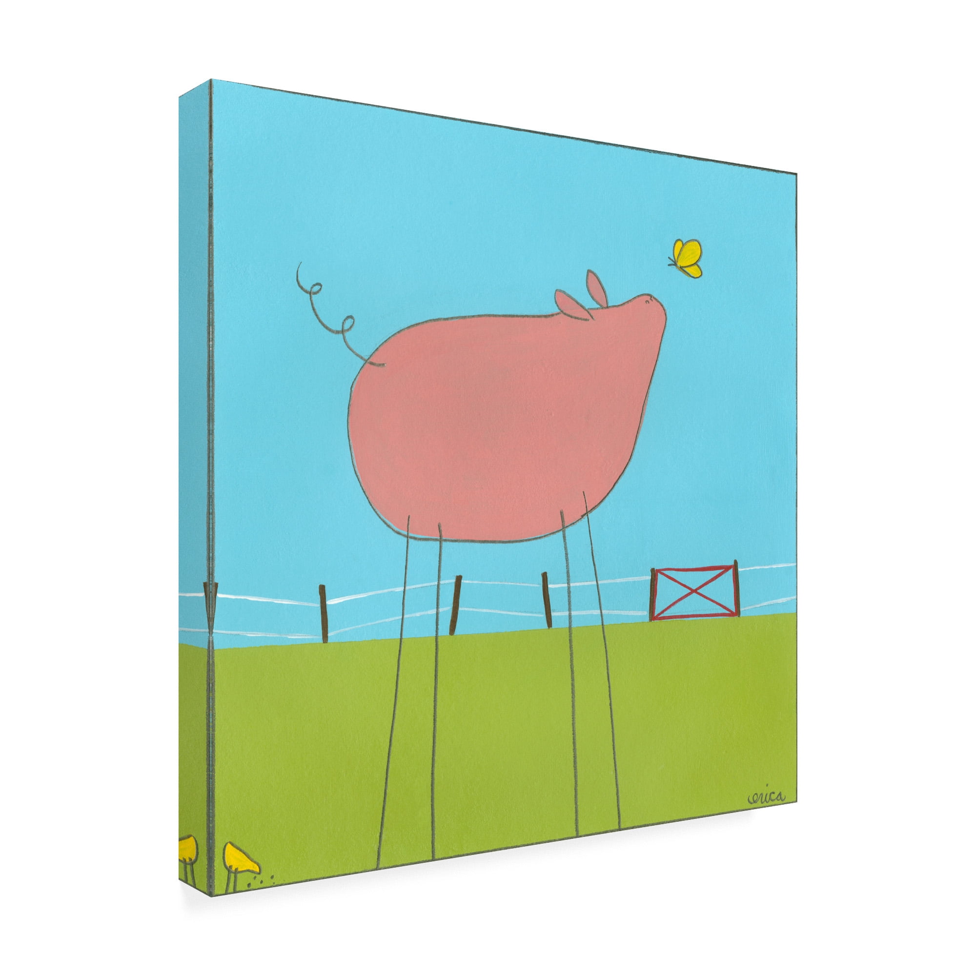 Trademark Fine Art 'Stick leg Pig I Childrens Art' Canvas Art by June Erica Vess