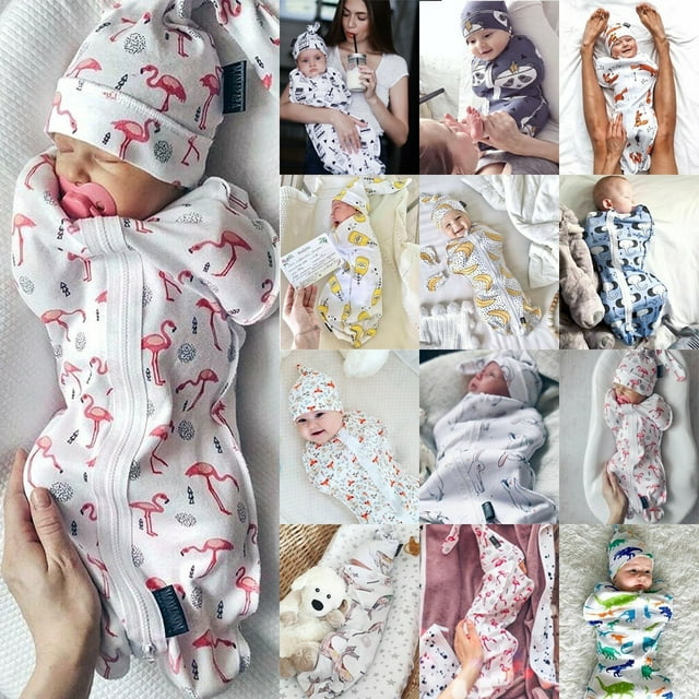 2Pcs Newborn Infant Baby Boy Girls Outfits Zipper Swaddle Blanket Wrap Sleeping Bag Sleepsacks For 0-6 Months