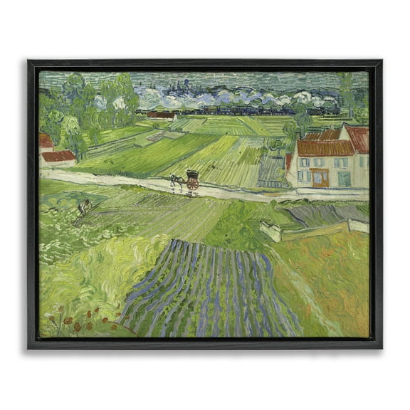 Stupell Industries Van Gogh Carriage & Train Landscape Landscape & Nature Painting Black Floater Framed Canvas Art Print Wall Art, 21 x 17