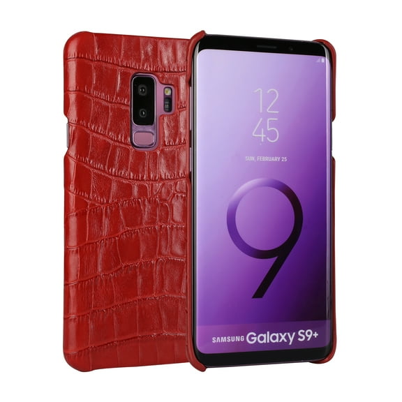 Galaxy S9  Plus Case, Allytech Genuine Leather Simple Crocodile Grain Design Hard Back Protective Case Lightweight Bumper Case Shock Resistant Cover for Samsung Galaxy S9  Plus 6.2-inch, Red
