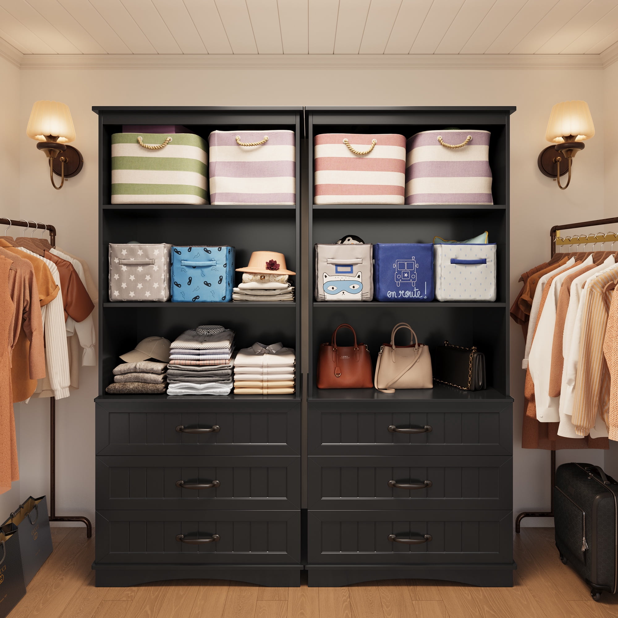 Asofer 69.7" Tall Bookcase with 3 Drawers - Multifunctional Storage Cabinet, Black