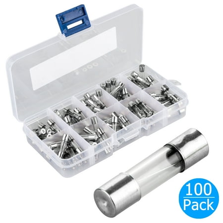1 Fuse Kit - 100-pack 5x20mm Glass Fuses Fast-blow 0.2A 0.5A 1A 2A 5A 8A 10A 15A 20A 30A for Car Motorbike Boat with Plastic Box, Quick Blow Tube Fuses Assorted Kit