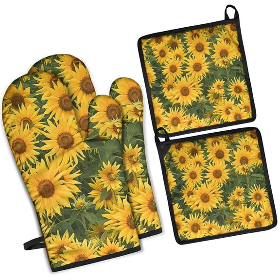 Sunflower Kitchen Oven Mitt and Pot Holder Sets 4 Pcs for Baking, Cooking and Grilling, Heat Resistant Up To 392 F