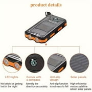 Portable Solar Mobile Phone Charger, Camping External Battery Charger For Mobile Phones, 2 USB/ LED Flashlights With Compass For Outdoor Activities, 20000mAh Portable Solar Power Bank