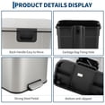 thumbnail image 3 of 13.2 Gallon Stainless Steel Step Trash Can, Trash Can for Kitchen with Soft Close Lid, Garbage Cans with Removable Bucket for Living Room, Office, Bathroom, Rectangle, Silver, 3 of 7