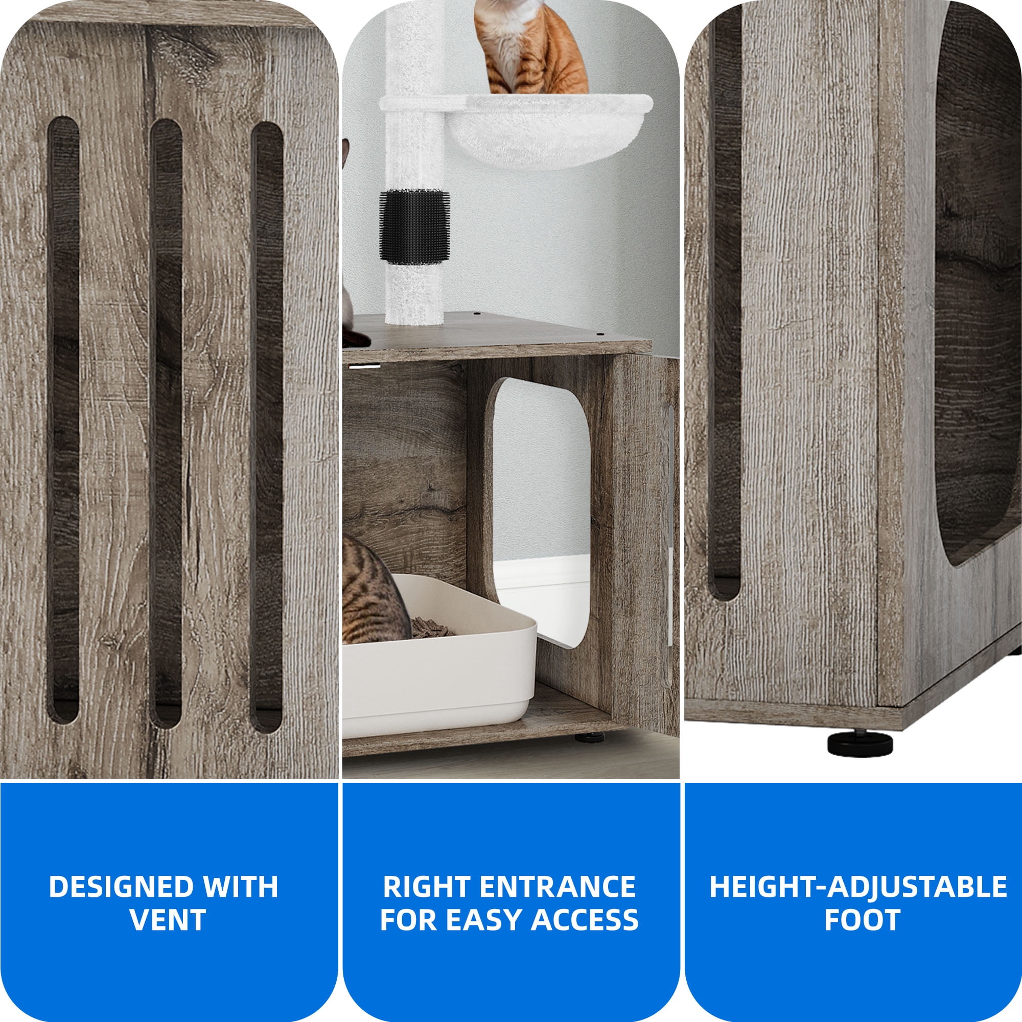 Dextrus 2-in-1 Cat Tree with Litter Box Enclosure,53.5" Large Modern Cat Condo with Scratching Posts, Perch, Food Station, Hammocks, Scratch Post, Gray