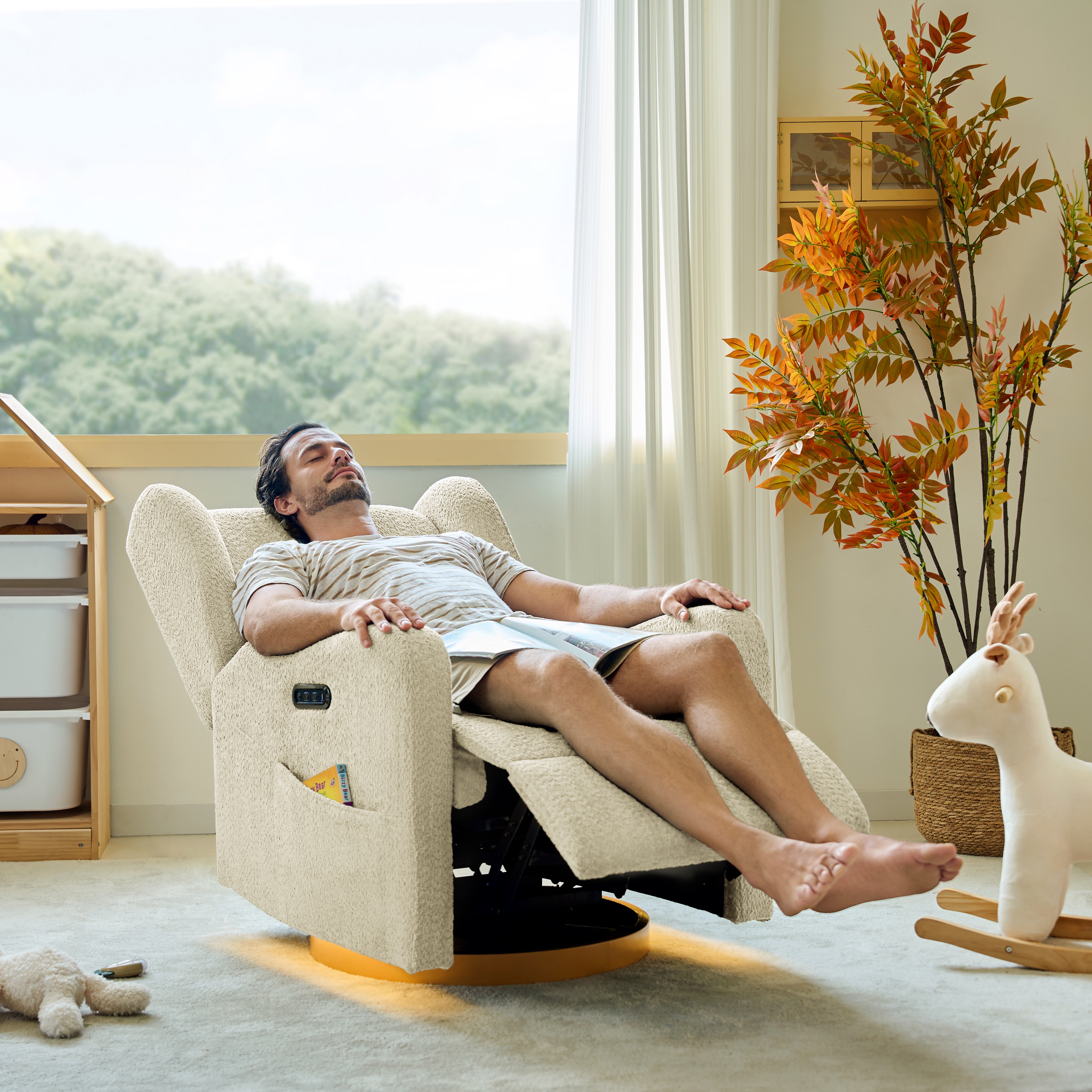Tina's Home Electric Power Glider Swivel Nursery Recliner Chair Wingback with USB, Waterproof Stain-resistant for Baby Feeding & Living Room Tan