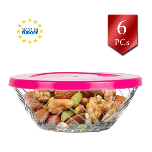 LAV Crystal Clear Glass Food Storage Containers with Lid, Small Round