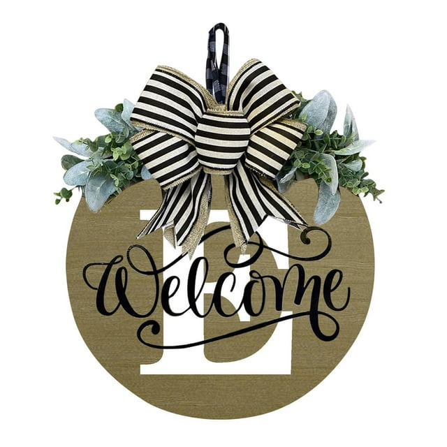 fheaev Last Name Year Round Front Door Wreath Decorative Hanging Plaques In Front Of The Door