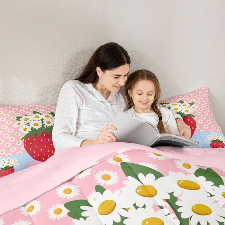 Manfei Red Strawberry 7-Piece Bedding Comforter Set,Floral Daisy