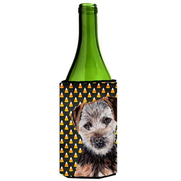 Norfolk Terrier Puppy Candy Corn Halloween Wine bottle sleeve Hugger  24 Oz.