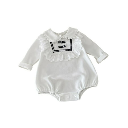 Vividxx Girls Autumn Bodysuits With Long Sleeves Stylish With Frilly Collar For Outdoor Crawling Newborn Solid Color Newborn Soft Jumpsuits