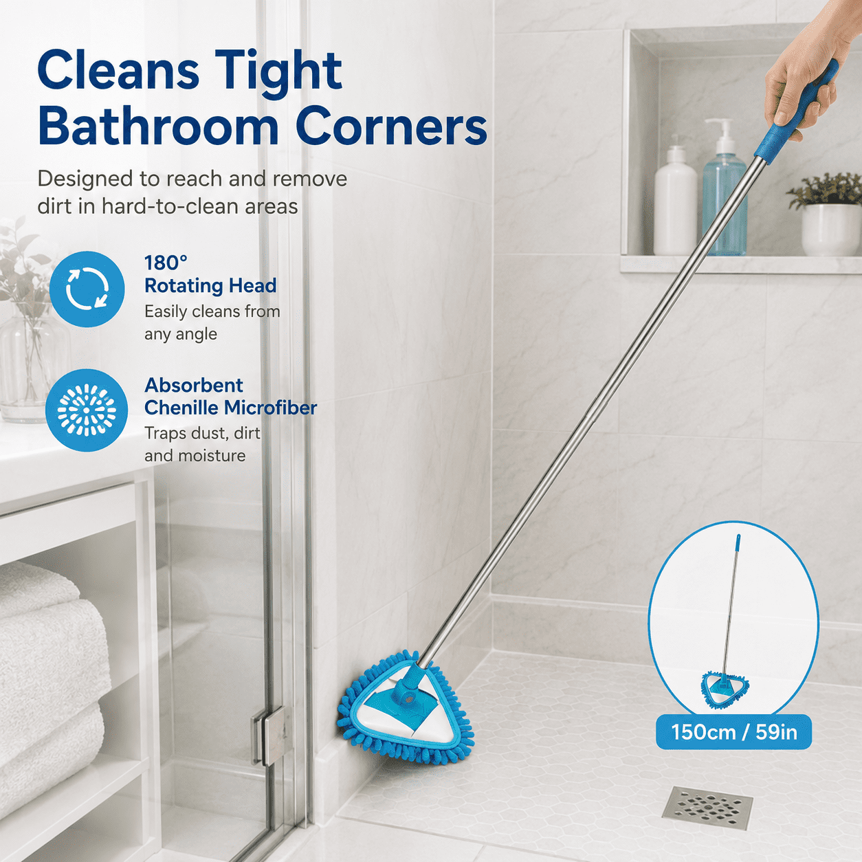 Wall Cleaner Mop with Long Handle 39 Inches, 3-in-1 Ceiling Cleaning Tool Duster with Replacement Microfiber Chenille Pads for Painted Walls, Baseboard, Window, Floor