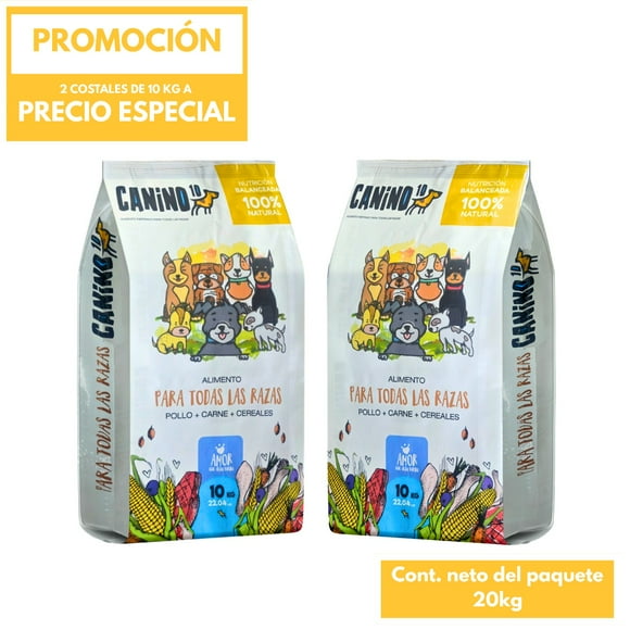 Croqueta alimento para perro CANINO 10 Adulto 2 Sacos de 10 KG