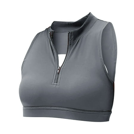 

SEMIMAY Spring And Summer Zipper Stand Collar Fitness Vest With Chest Pad Hollowed Out Sports Bra Yoga Running Top